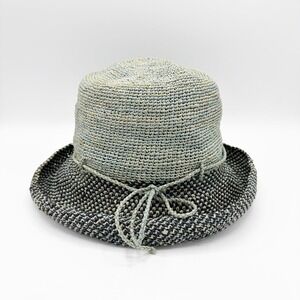 Jaden Rael Hat Bucket Womens Large Green Raffia Crochet Bow Breathable Summer